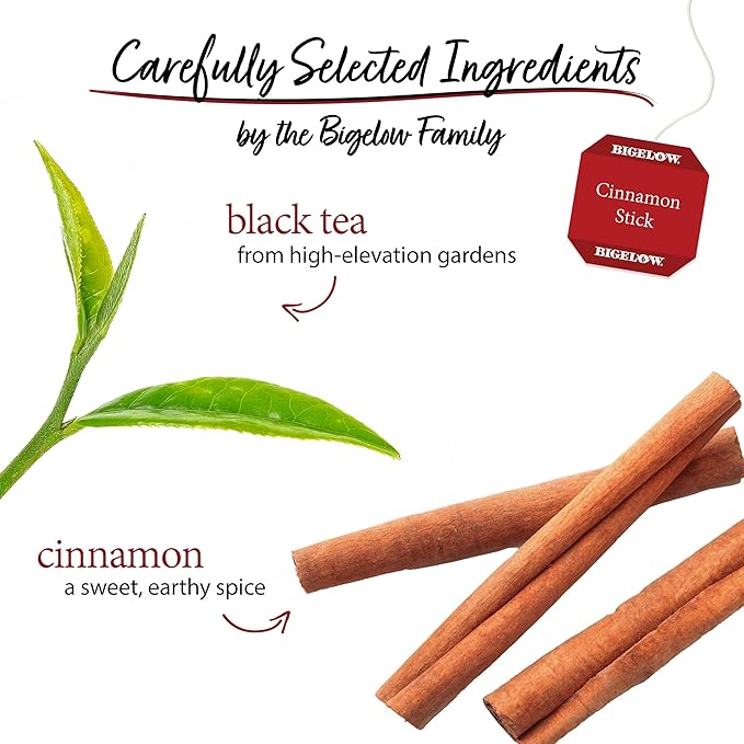 Bigelow Tea Cinnamon Stick Black Ceffeinated Bags, 20 Count, Pack of 6