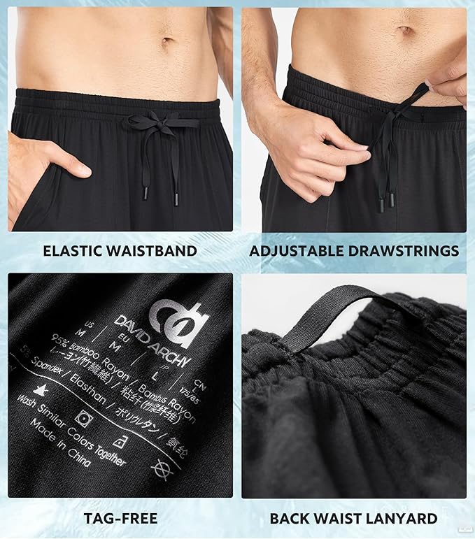 DAVID ARCHY Mens Pajama Shorts Bamboo Rayon Sleep Shorts Soft Comfy Breathable Lounge Pants with Pockets 2 Pack