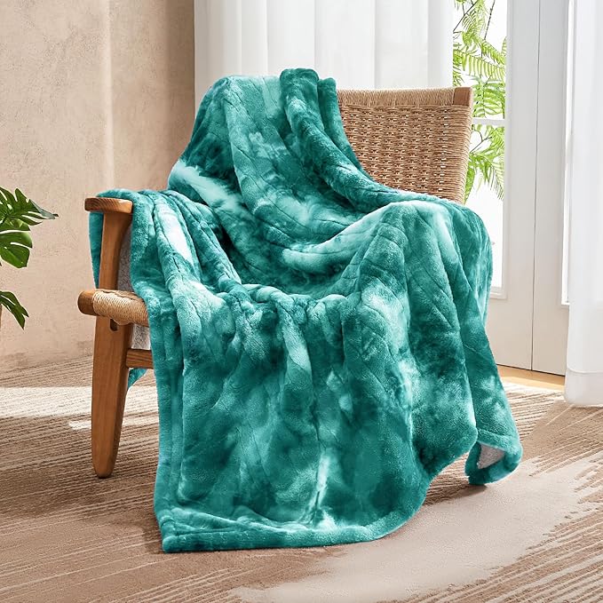 Electric Heated Throw Blanket 50"x60",Luxury Green Faux Fur Electric Throw Blanket,Fast Heating Soft Fluffy Thick Electric Blanket with 6 Heating Levels & 12H Auto Off