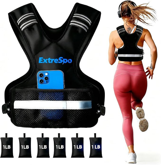 Adjustable Weighted Vest for Women and Men, 4-10lb/11-20lb/20-32lb Weight Vest with 6 Ironsand Weights, Body Weight Vest Exercise Set with Reflective Strip for Strength Training and Workout