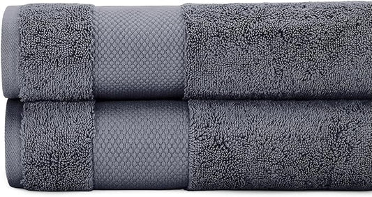 BIOWEAVES 100% Organic Cotton 700 GSM Plush Bath Towels 30" x 58" GOTS Certified - Charcoal, Pack of 2