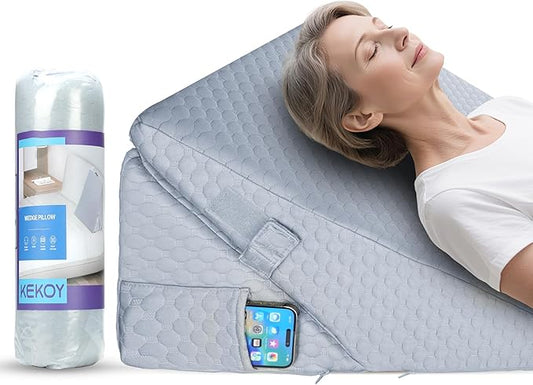 Adjustable Wedge Pillow for Sleeping Apnea, Acid Reflux Relief, Back Pain, Snoring & Post Surgery Recovery, Memory Foam Bed Wedge Pillow with Removable Washable Cover & Handle-Grey 9 & 12 Inch