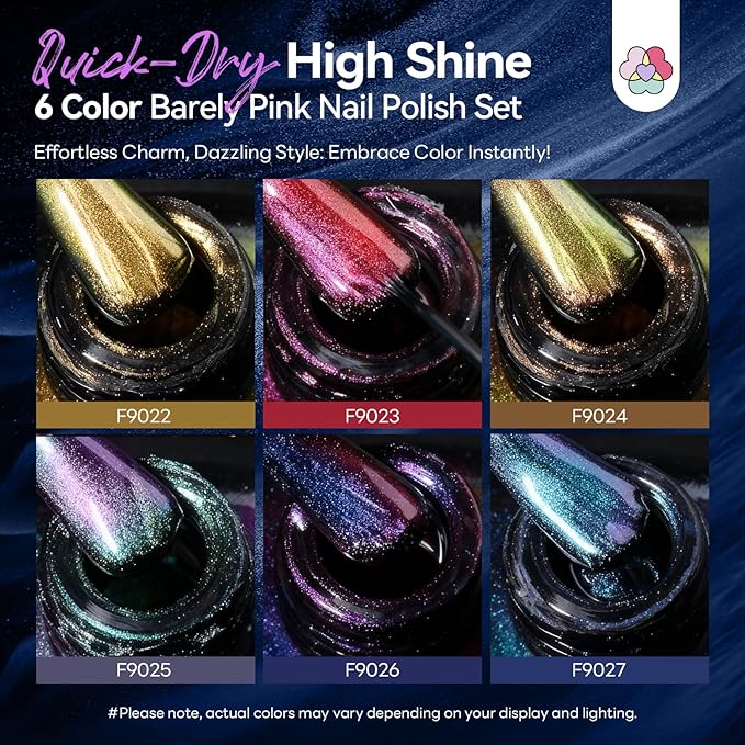 SAVILAND Chrome Nail Polish Set: 12-Free Chameleon Holographic Nail Polish Quick Dry 6 Colors Metallic Fingernail Polish Nail Lacquer Set Nail Art Galaxy Nails DIY Christmas Gift For Women 8ml