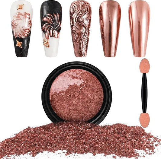 Artdone Chrome Nail Powder, Rose Gold Iridescent Aurora Powder Metallic Mirror Effect Pigment Pearlescent Mermaid Pigment Pearl Glitter Dust Kit, Nail Art Decoration, Resin Craft