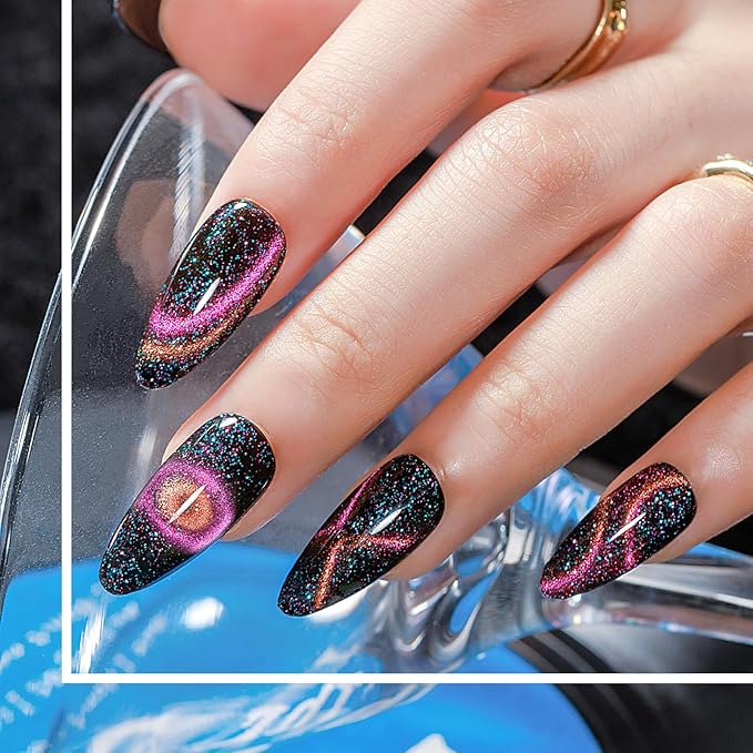 MIZHSE Cat Eye Gel Nail Polish 10 Colors, Glitter Magnetic Gel Polish Set with Magnet Stick, Holographic Galaxy Effect Cat Eye Nail Polish Soak Off Nail Art Manicure Kit Gift for Women