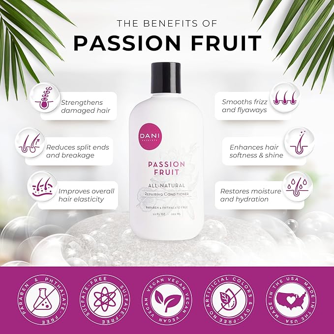 DANI Naturals Conditioner – Passion Fruit, Nourishing & Hydrating for All Hair Types, Promotes Healthy Scalp & Hair Follicles, Vegan & Color-Safe, 12 oz