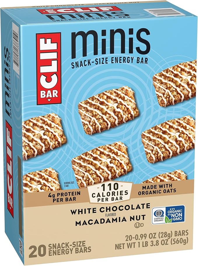 CLIF BAR Minis - White Chocolate Macadamia Nut Flavor - Made with Organic Oats - 4g Protein - Non-GMO - Plant Based - Snack-Size Energy Bars - 0.99 oz. (20 Pack)