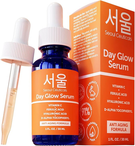 SeoulCeuticals Korean Skin Care 20% Vitamin C Hyaluronic Acid Serum + CE Ferulic Acid - Potent Anti Aging, Anti Wrinkle Korean Beauty Skincare 1oz