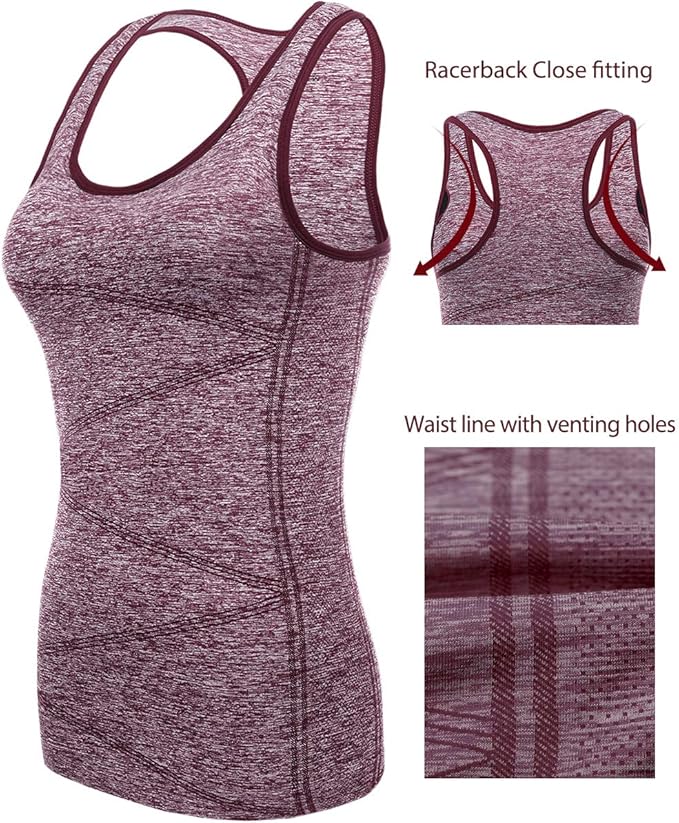 Disbest Yoga Tank Top, Women's Performance Stretchy Quick Dry Sports Workout Running Top Vest with Removable Pads