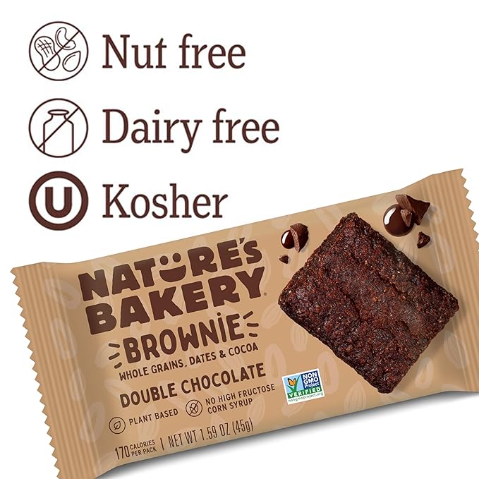 Nature’s Bakery Double Chocolate Brownie Bars, Whole Grains, Dates, and Cocoa, Plant Based, Dairy-Free, Snack Bar, 1 box with 12 Twin Packs (12 Twin Packs)