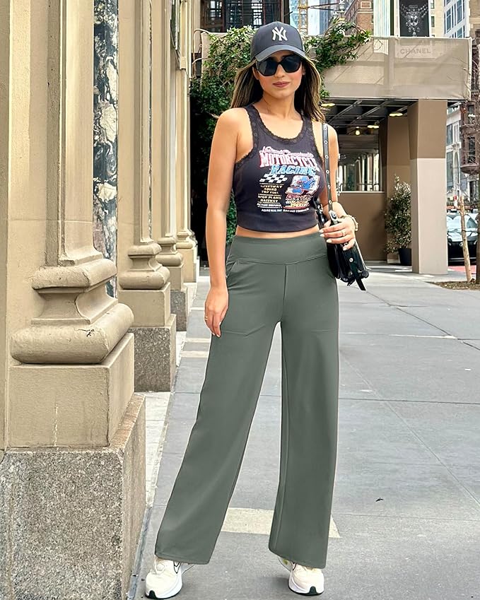G4Free Yoga Pants Women Wide Leg Pants with Pockets High Waist Stretch Dress Casual Sweatpants Petite/Regular/Tall