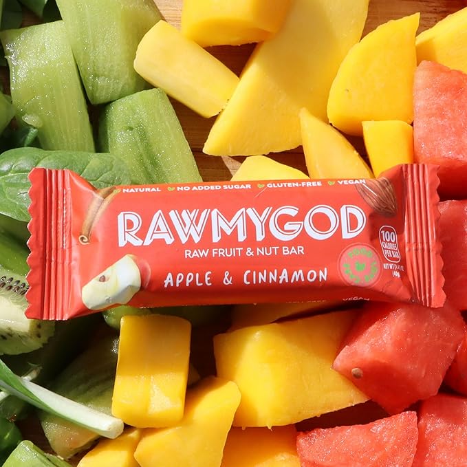 RAWMYGOD Fruit and Nut Bars, Gluten Free, Vegan, No Added Sugar (16 bars, Apple & Cinnamon)