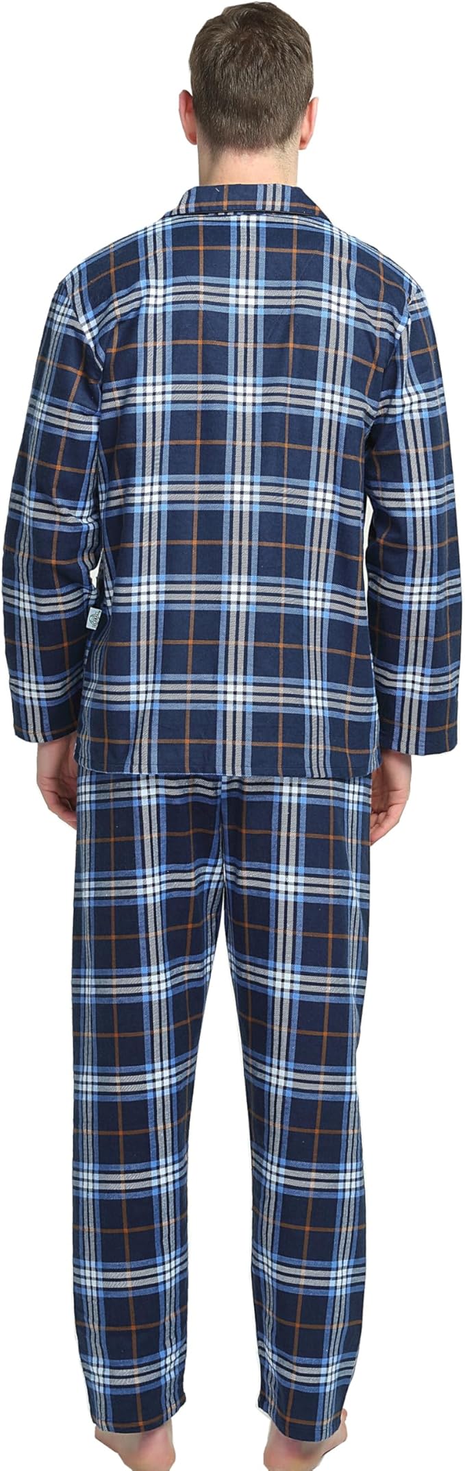 GLOBAL Men's Pajamas Sets 100% Cotton Flannel Sleepwear Long-Sleeve top & Bottom