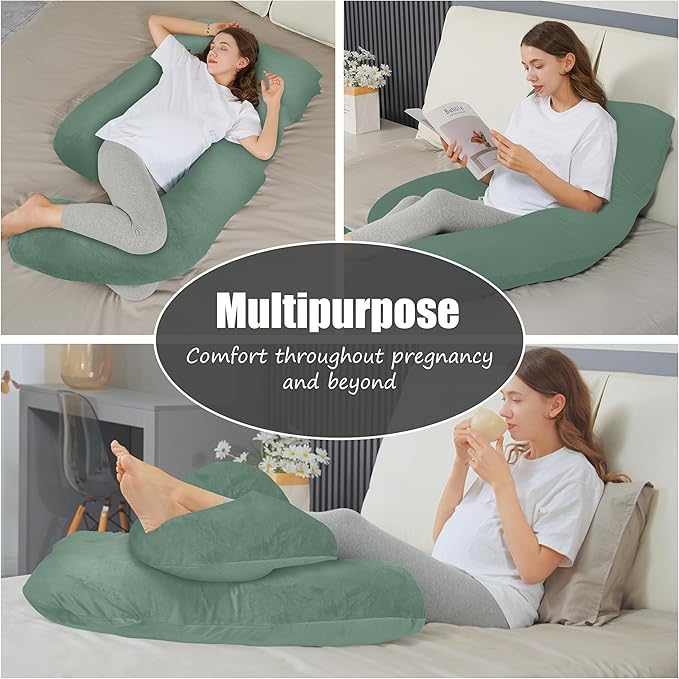HIPHOP PANDA U-Shaped Pregnancy Pillow for Sleeping - Full Body Maternity Support Pillow with Removable Cover - Comfort for Back, HIPS, Legs, Belly - 57 Inch for Pregnant Women, Green