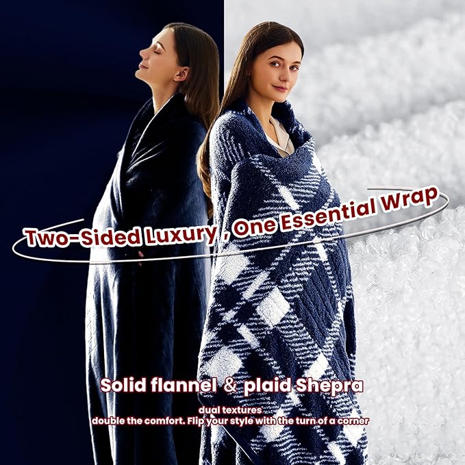 Heated Electric Blanket Full Size - 72"x84" Flannel Heating Blanket with 10 Heating Levels & 5 Time Settings Over-Heat Protection, Winter Warmer for Adults with ETL Certification（Navy Blue）