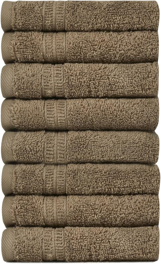HOMELOVER 8 Pack Washcloths - 100% Organic Cotton, 500 GSM, Hotel & Spa Quality, Soft, Quick Dry, Highly Absorbent Towels for Face & Hand Wash, Shower, Gym & Bathroom Essentials (Cone Brown)