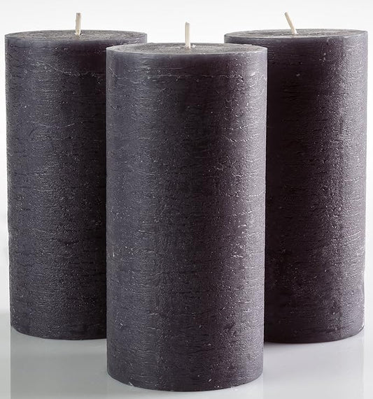 Set of 3 Pillar Candles 3" x 6" Unscented Handpoured Weddings, Home Decoration, Restaurants, Spa, Church Smokeless Cotton Wick - Dark Grey