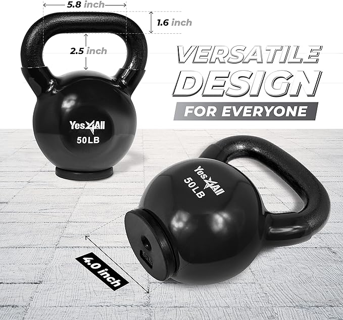 Yes4All Kettlebells Rubber Base, Kettlebell Set for Women, Strength Training Kettlebells Weights (10-65 lbs)