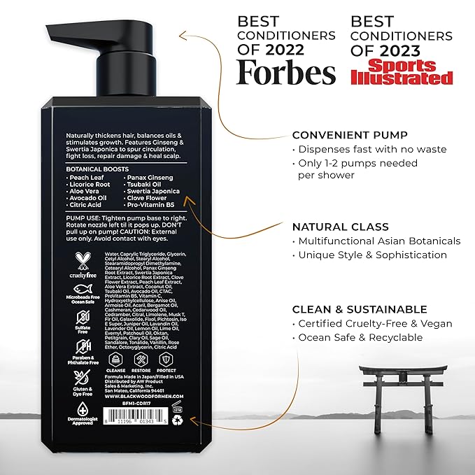 BLACKWOOD FOR MEN Active Man Daily Conditioner - Men's Thickening Conditioner for Hair Loss & Dandruff - Deep Treatment for Shine - Natural Vegan Formula - Sulfate, Paraben, & Cruelty-Free (17 Oz)