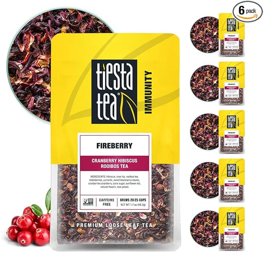 Tiesta Tea - Fireberry, Loose Leaf, Cranberry Hibiscus Rooibos Tea, Premium Non-Caffeinated Rooibos Blend, Make Hot or Iced & Brews Up to 25 Cups, 1.7oz Resealable Pouch, Pack of 6