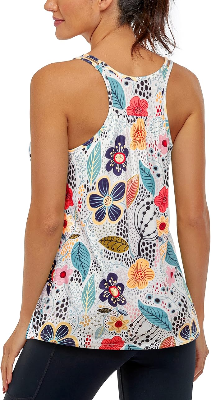 Hibelle Women's Workout Yoga Racerback Tank Tops with Built in Shelf Bra
