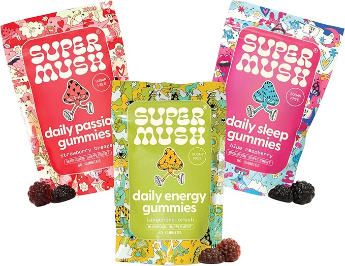 Daily Gummies (Trio Bundle) - Daily Passion, Energy, & Sleep - Mushroom Gummies - Natural, Organic, Vegan, & Sugar-Free Mushroom Supplement - Ashwagandha Supplements with Cordyceps