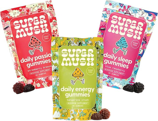 Daily Gummies (Trio Bundle) - Daily Passion, Energy, & Sleep - Mushroom Gummies - Natural, Organic, Vegan, & Sugar-Free Mushroom Supplement - Ashwagandha Supplements with Cordyceps