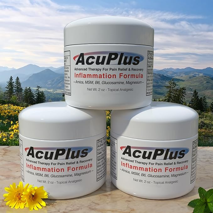AcuPlus - Advanced Pain Relief Topical Anti Inflammatory Cream to Soothe Muscle & Joint Pain - Arthritis, Bursitis, & Tendonitis - Fast-Acting Formula with Natural Ingredients - 2 oz. Each, Pack of 3