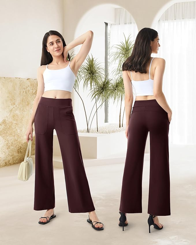 AFITNE Womens Wide Leg Yoga Pants with Pockets High Waist Stretch Dress Casual Pants Loose Lounge Sweatpants 28"/30"/32"
