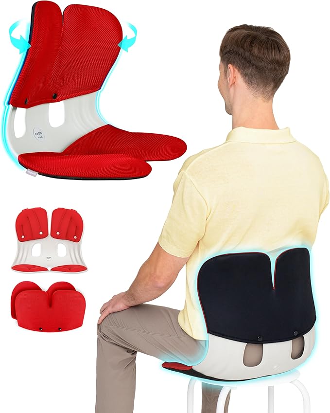 curble Grand(Extra Wide&Sturdy) Cover Set – Ergonomic Back Support Chair & Detachable Cover, Lumbar Support for Posture Corrector and Low Back Pain Relief, Perfect for Home Office Desk Chair(Set Red)