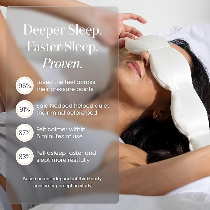 Nodpod Gentle Pressure Silk Sleep Mask | Strap-Free Design for Sleeping, Travel & Relaxation | Bead Filled, Machine Washable (Pearl)