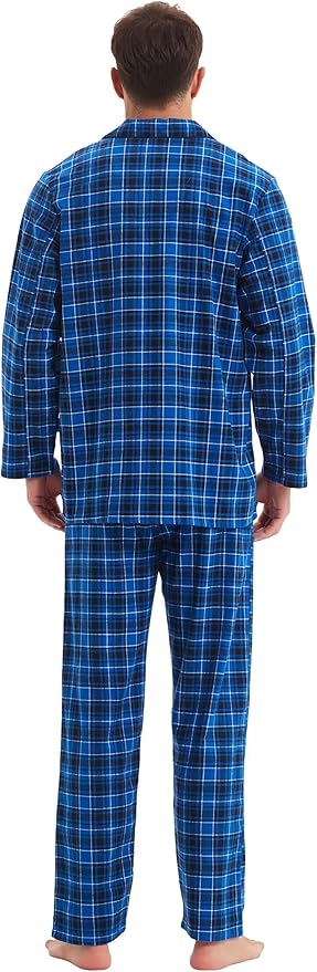GLOBAL Men's Pajamas Sets 100% Cotton Flannel Sleepwear Long-Sleeve top & Bottom