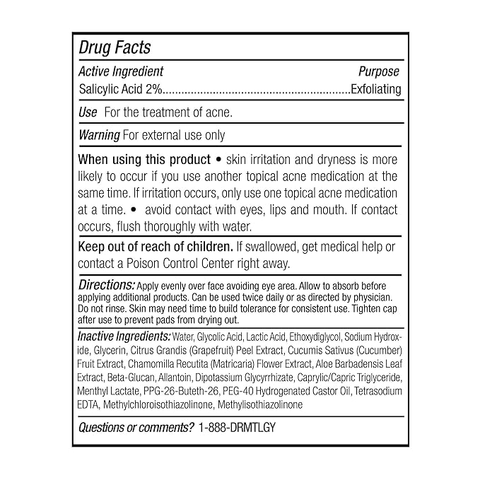 DRMTLGY Tingl Exfoliating Face & Body Pads – Glycolic, Lactic & Salicylic Acid for Acne, Pores, Blackheads & Wrinkles – AHA BHA Toner Pads for Oily Skin, Anti-Aging, FSA/HSA Eligible – 60 Count