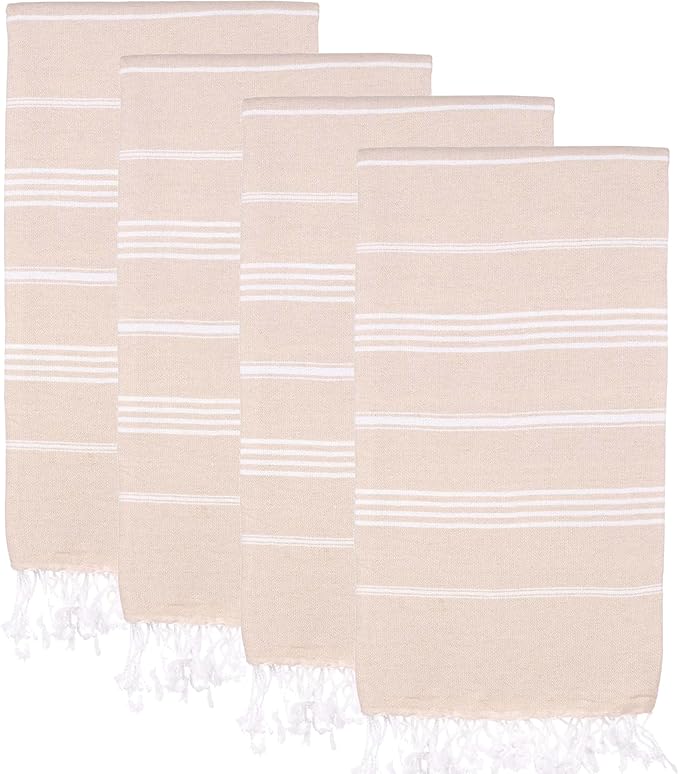 Turkish Beach Towels, Pack of 4 | Oversized, Quick Dry, Sand Free | 100% Cotton, Large 38x71 Towels for Beach, Pool, Travel | Ultra-Soft, Compact, and Absorbent | Beige