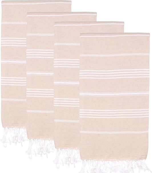 Turkish Beach Towels, Pack of 4 | Oversized, Quick Dry, Sand Free | 100% Cotton, Large 38x71 Towels for Beach, Pool, Travel | Ultra-Soft, Compact, and Absorbent | Beige
