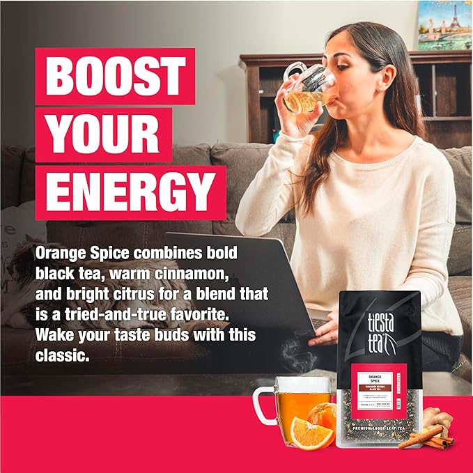 Tiesta Tea - Orange Spice Tea, Loose Leaf, Cinnamon Orange Black Tea, Premium High Caffeine Tea Blend, Make Hot or Iced & Up to 200 Cups, 16 oz Resealable Bulk Pouch