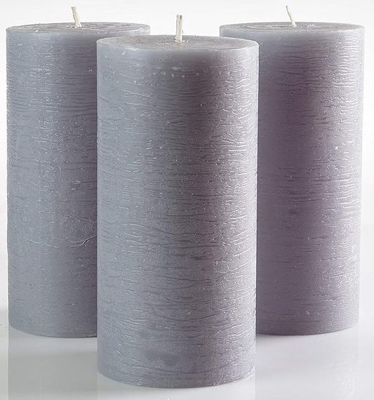 Set of 3 Pillar Candles 3" x 6" Unscented Handpoured Weddings, Home Decoration, Restaurants, Spa, Church Smokeless Cotton Wick - Grey