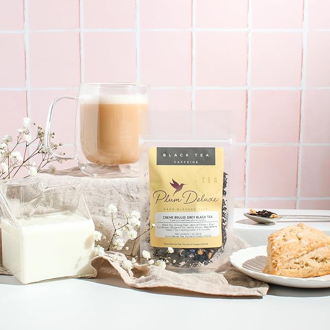 Plum Deluxe Creme Brulee Earl Grey Black Tea (60-80 Cups), Premium Loose Leaf Tea Leaves, Hot or Iced, Sweetener and Dairy Free, No Artificial Flavors