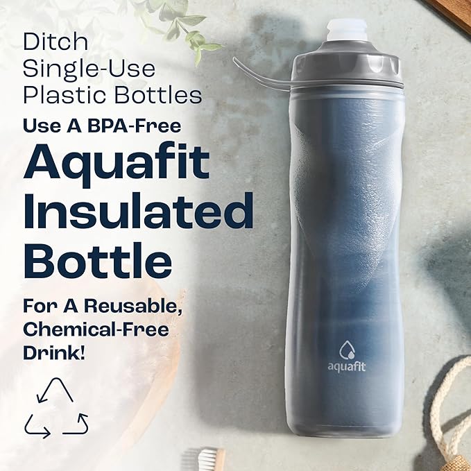 AQUAFIT Insulated Water Bottle - 20oz Leakproof Sports Water Bottle with Bite Lid, Bike Water Bottle, Easy Squeeze Water Bottles, Spill Proof for Cycling Bicycle - Fits Most Bike Cages (Grey Swirl)