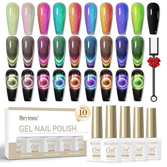 10 Colors 9D Cat Eye Gel Nail Polish, Magnetic Gel Polish Kit with Magnet Stick Galaxy Chameleon Effect Silky CatEye Nail Polish Nail Art Salon Manicure Home Ladies