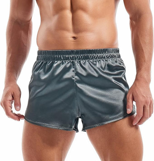 AMY COULEE Mens Satin Shorts Silk Boxers Sexy Split Side Lounge Shorts 3 Inch Pajama bottoms