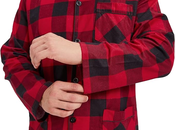 GLOBAL Men's Pajamas Sets 100% Cotton Flannel Sleepwear Long-Sleeve top & Bottom