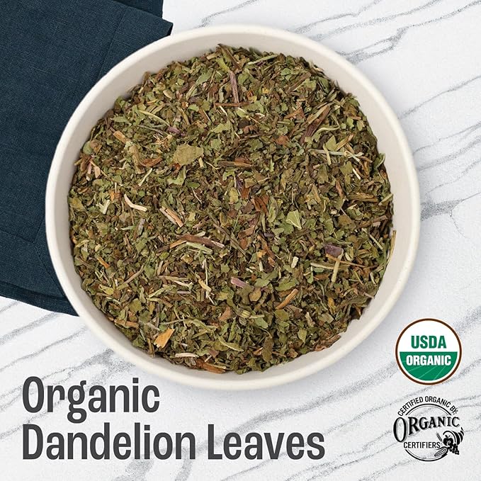 J Mac Botanicals, Organic Dandelion Leaves (16 oz bag) USDA Certified Organic Dandelion leaf tea, te diente de leon organico, Packaged in the USA, Cut and Sifted, No Caffeine, Fresh dried dandelion