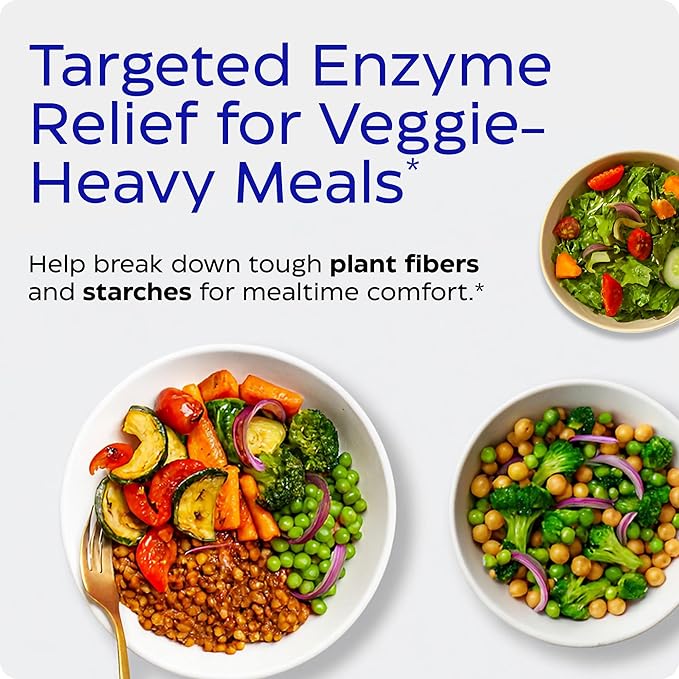 Enzymedica, VeggieGest, Digestive Enzymes, Supports Occasional Gas & Bloating Relief from High Fiber Meals, for Vegan & Vegetarian Diets, Enzyme Blend for Digestive Health, 60 Count