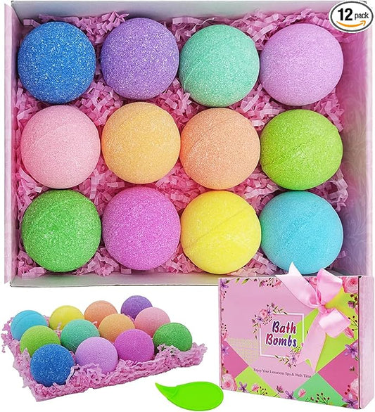 Bath Bombs for Women Relaxing Gifts Set 12 Handmade Organic Bath Bombs Amazing Present for Her, Wife, Girlfriend, Mother