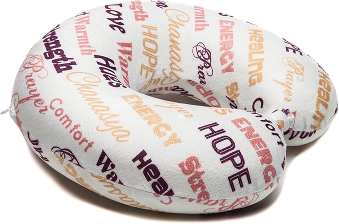 Chanasya 5-Piece Warm Hugs Positive Energy Healing Thoughts Comfort Caring Message Print Combo Gift Pack Throw Blanket, Neck Pillow, Eye Mask, Tote Bag, Socks - for Women Men Cancer Hospital Aubergine