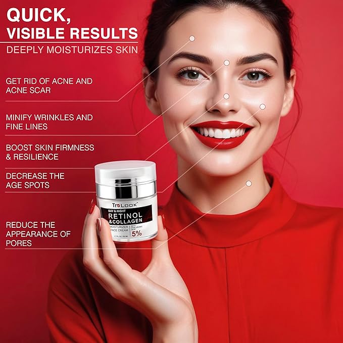 Retinol and Collagen Moisturizer Face Cream with Hyaluronic acid, Day and Night 1.7 Fl Oz