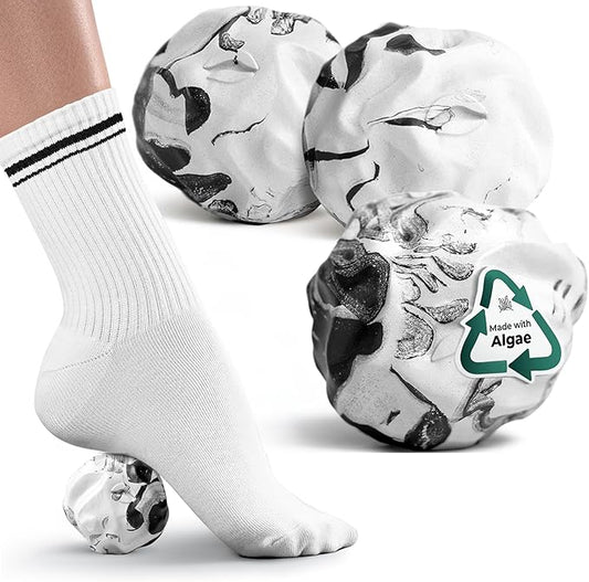 Oceanfoam Wave Massage Ball Roller – Textured Lacrosse Ball for Plantar Fasciitis Relief, Muscle Knot Therapy, Myofascial Release – Travel Size Tool for Feet, Neck, Back Pain (Black Marbled) Pack of 3