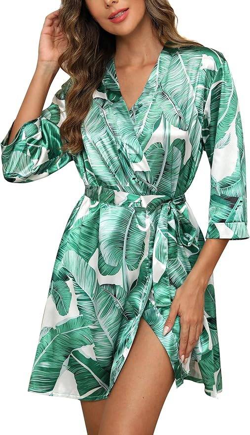 Samring Women's Bride Bridesmaids Robe Short Satin Kimono Robes for Wedding & Bridal Party Silk Bathrobes for Women