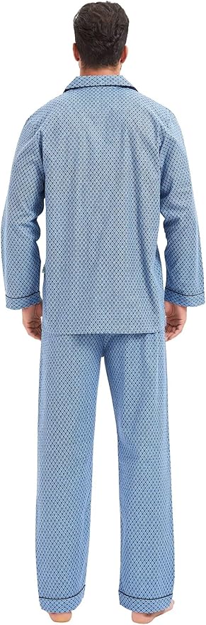 GLOBAL Men's Pajamas Sets 100% Cotton Flannel Sleepwear Long-Sleeve top & Bottom
